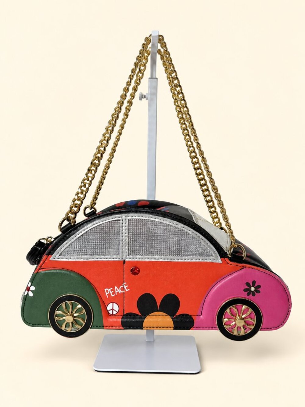 Retro Peace Car Handbag – Colorful 60s Style – New Without Tag
